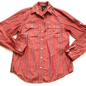 Lauren Ralph Lauren Women's Pajama Top Size S Red Stripe Long Sleeve